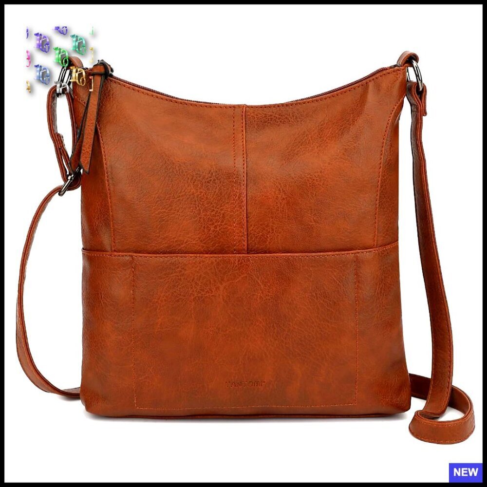 Vegan Leather Crossbody Bag Hobo Style Adjustable Strap Multiple Pockets